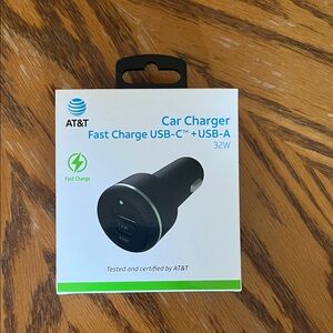 AT&T Black Car Charger with Fast Charge USB-C & USB-A 32W
